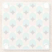 Geometric pattern of teal, beige, and black shapes ガラスコースター (裏面)