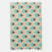 Geometric pattern of teal, beige, and black shapes キッチンタオル (縦)