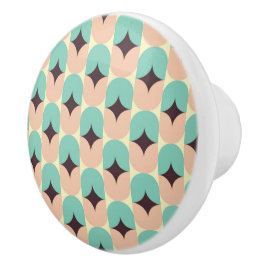 Geometric pattern of teal, beige, and black shapes セラミックノブ