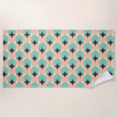 Geometric pattern of teal, beige, and black shapes ビーチタオル (正面)