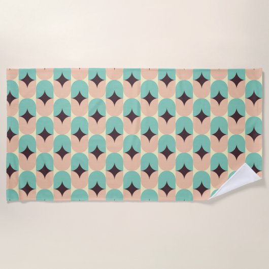 Geometric pattern of teal, beige, and black shapes ビーチタオル (正面)