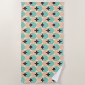 Geometric pattern of teal, beige, and black shapes ビーチタオル (正面)