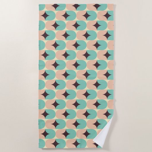 Geometric pattern of teal, beige, and black shapes ビーチタオル (正面)