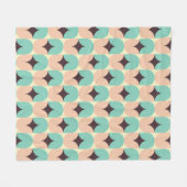 Geometric pattern of teal, beige, and black shapes フリースブランケット (正面(横))