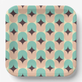 Geometric pattern of teal, beige, and black shapes ペーパープレート