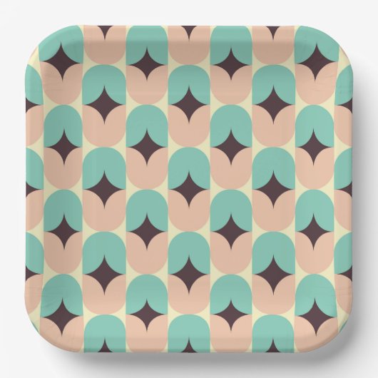 Geometric pattern of teal, beige, and black shapes ペーパープレート (正面)