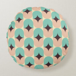 Geometric pattern of teal, beige, and black shapes ラウンドクッション