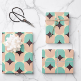 Geometric pattern of teal, beige, and black shapes ラッピングペーパーシート