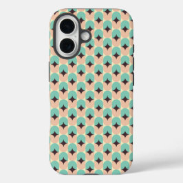 Geometric pattern of teal, beige, and black shapes iPhone 16ケース