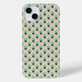 Geometric pattern of teal, beige, and black shapes iPhone 15 miniケース