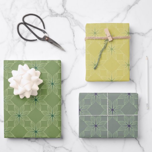 Geometric Pattern | Sage, Mustard and Grey ラッピングペーパーシート (正面)