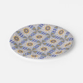 geometric pattern with blue, yellow, and white ペーパープレート (アングル)