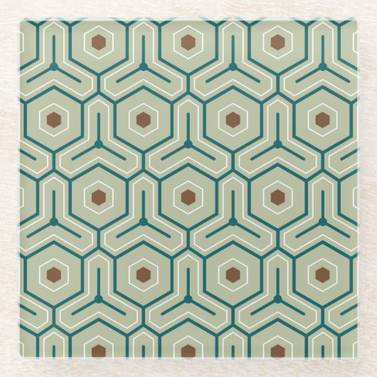 Geometric pattern with interlocking hexagons ガラスコースター (正面)
