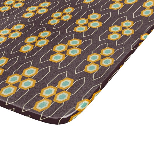 Geometric pattern with orange and blue hexagons カッティングボード (角)