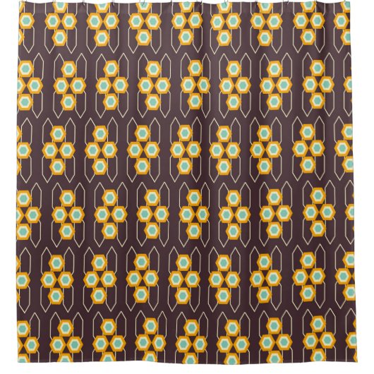 Geometric pattern with orange and blue hexagons シャワーカーテン (正面)