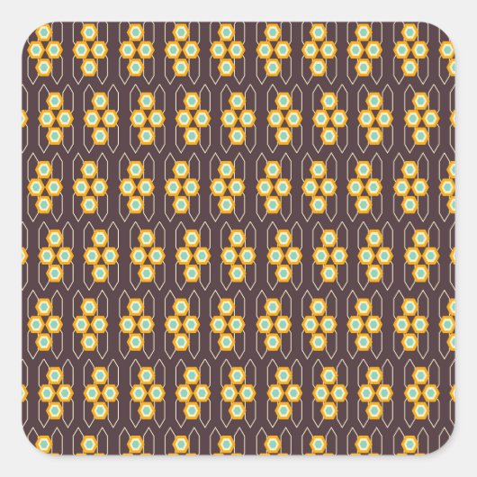 Geometric pattern with orange and blue hexagons スクエアシール (正面)