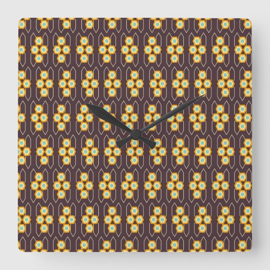 Geometric pattern with orange and blue hexagons スクエア壁時計 (正面)