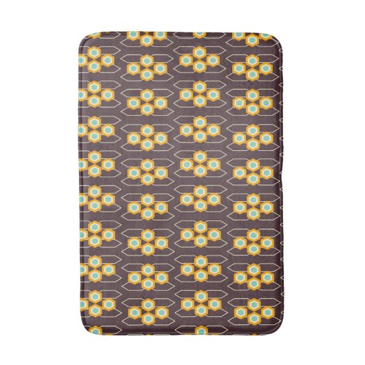Geometric pattern with orange and blue hexagons バスマット (正面縦)