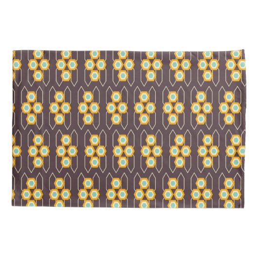 Geometric pattern with orange and blue hexagons 枕カバー (裏面-左)