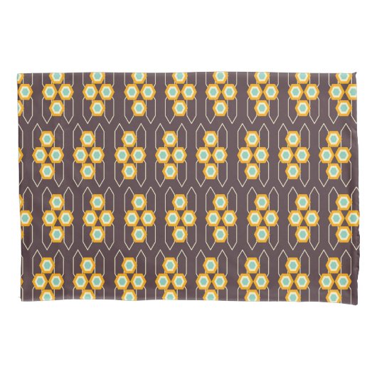 Geometric pattern with orange and blue hexagons 枕カバー (正面左)