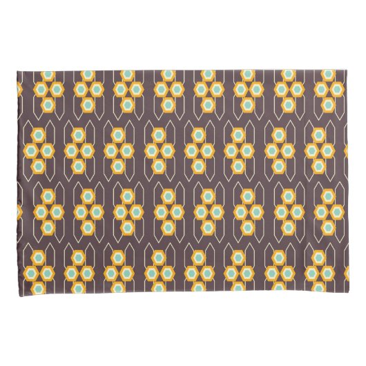 Geometric pattern with orange and blue hexagons 枕カバー (正面右)