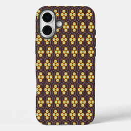 Geometric pattern with orange and blue hexagons iPhone 16 plusケース