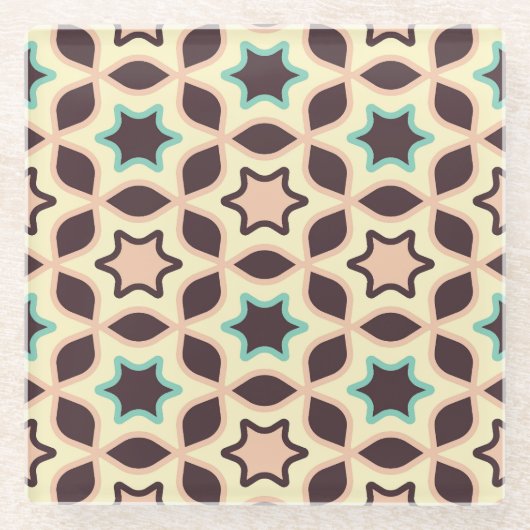  Geometric pattern with star shapes in brown and t ガラスコースター (正面)