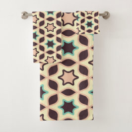 Geometric pattern with star shapes in brown and t バスタオルセット
