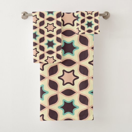  Geometric pattern with star shapes in brown and t バスタオルセット (インサイチュ)