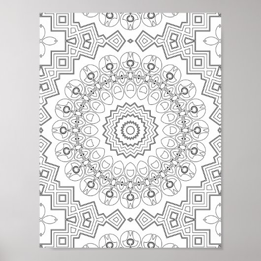 Geometric Petal Ring Coloring Page Artwork Design ポスター (正面)