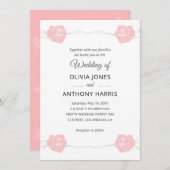 Geometric Pink Rose Floral Elegant Wedding  招待状 (正面/裏面)