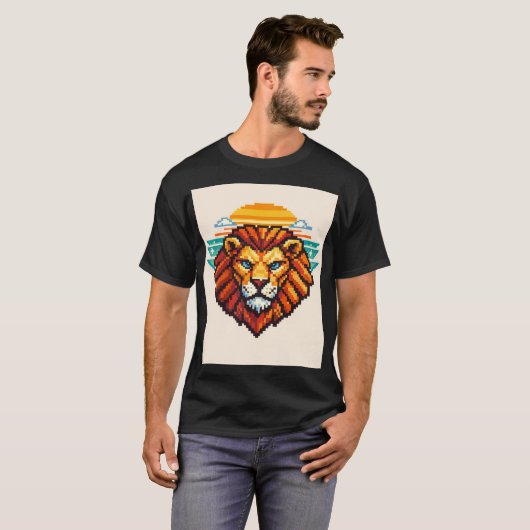 Geometric Pixel Lion Retro Tシャツ (正面フル)