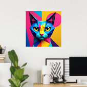 Geometric Pop Art Cat ポスター (ホームオフィス)