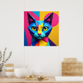 Geometric Pop Art Cat ポスター (キッチン)