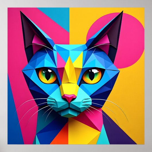 Geometric Pop Art Cat ポスター (正面)