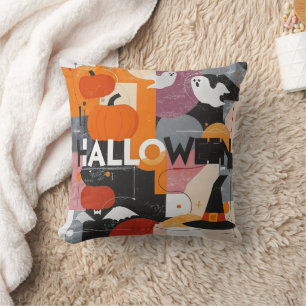 Geometric Pumpkins and Ghosts クッション
