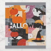 Geometric Pumpkins and Ghosts ワインラベル (シングルラベル)