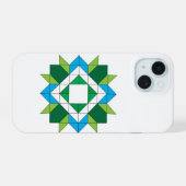 Geometric Quilt Star モザイク柄 ブルー グリーン iPh iPhone 15ケース (裏面横)