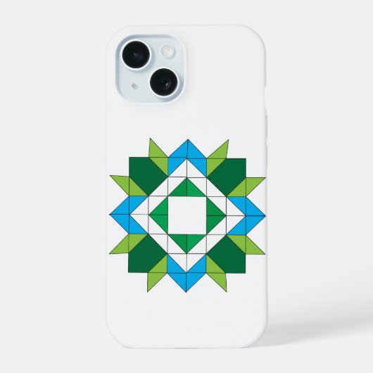 Geometric Quilt Star モザイク柄 ブルー グリーン iPh iPhone 15ケース (裏面)