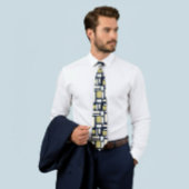 Geometric Rectangle Pattern Tie in Ivory and Gold  ネクタイ