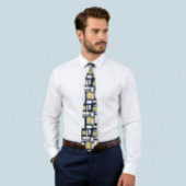 Geometric Rectangle Pattern Tie in Ivory and Gold  ネクタイ