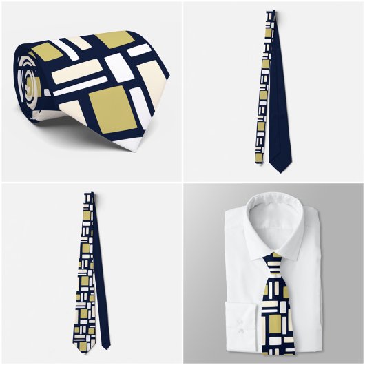 Geometric Rectangle Pattern Tie in Ivory and Gold  ネクタイ