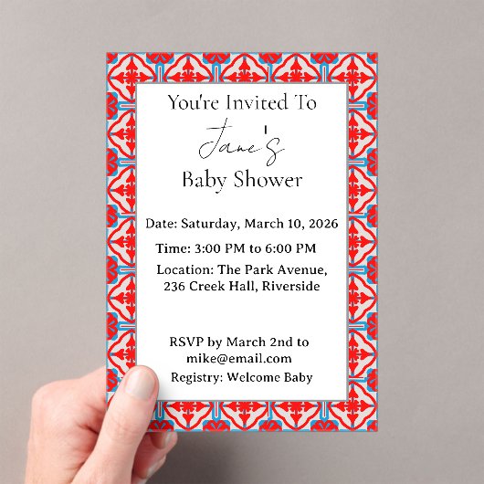 Geometric Red Acrylic Baby Shower Invitation アクリル招待状 (インサイチュ (ポータブル))