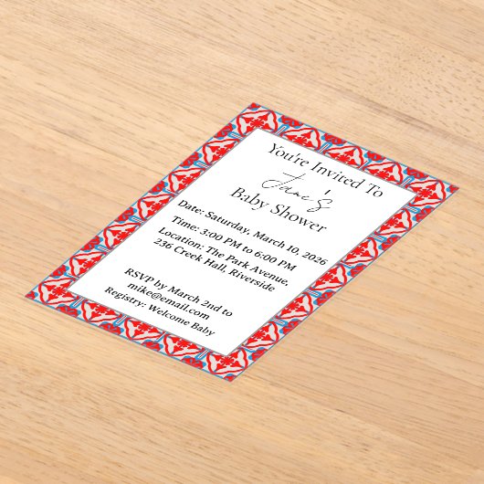 Geometric Red Acrylic Baby Shower Invitation アクリル招待状 (レイダウン)