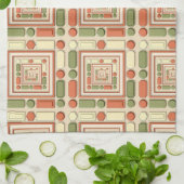 Geometric relief pattern in red and green キッチンタオル (折り畳み)