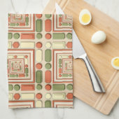 Geometric relief pattern in red and green キッチンタオル (四つ折り)