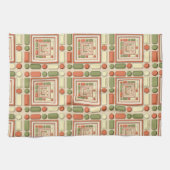 Geometric relief pattern in red and green キッチンタオル (横)