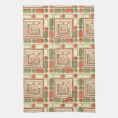 Geometric relief pattern in red and green キッチンタオル (縦)