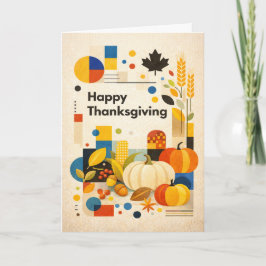 Geometric Retro Happy Thanksgiving Pumpkin カード