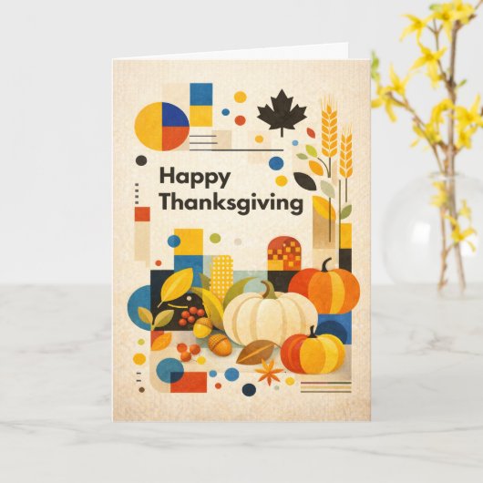 Geometric Retro Happy Thanksgiving Pumpkin カード (黄色い花)